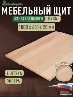 Мебельный щит бук кат. Экстра цельный 1000 х 600 х 20