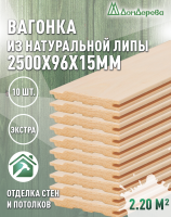 Вагонка липа кат. Экстра 15 х 96 х 2,5 (10шт)