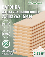Вагонка липа кат. Экстра 15 х 96 х 2,4 (10шт)